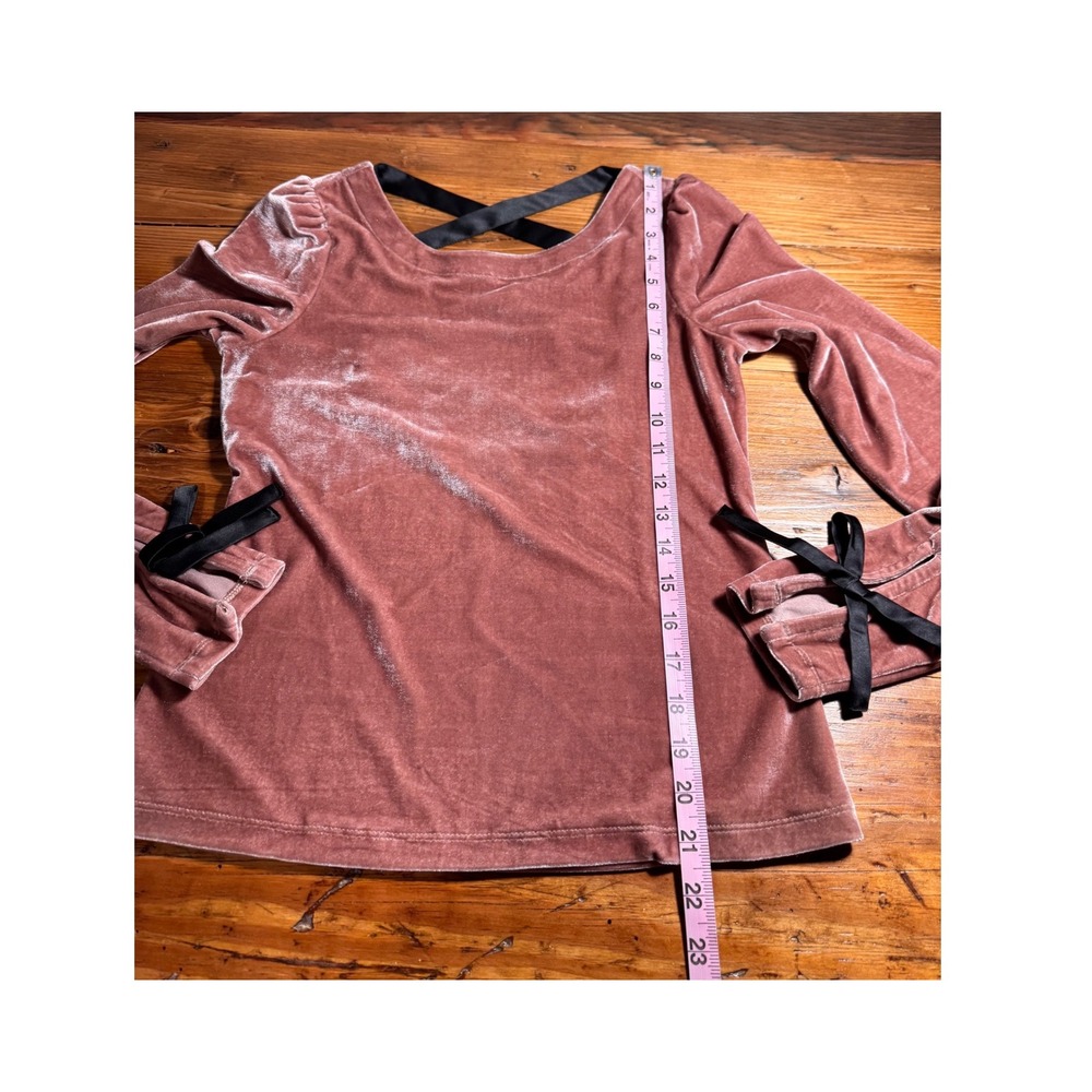 Anthropologie Velvet Top Pink Open Back Crisscross Ribbon Tie Cuff Women XS - Picture 9 of 14